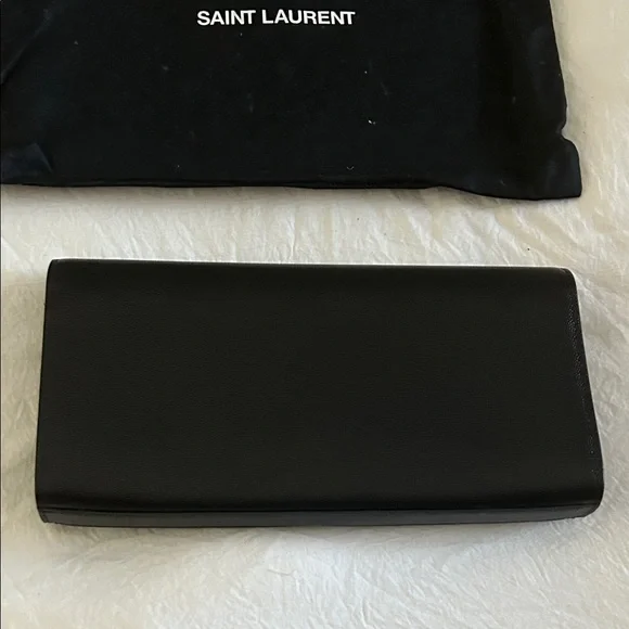 Saint Laurent Black Clutch with Gold Logo - Picture 3 of 9